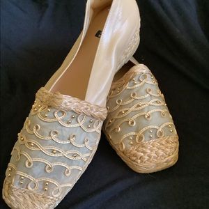 wedge leather and gold beaded espadrilles